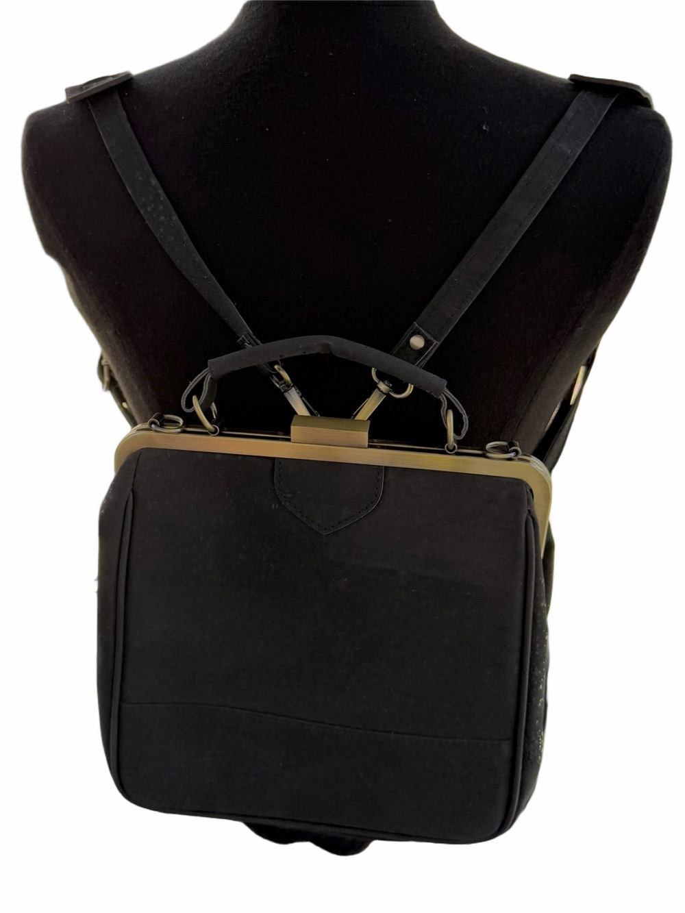Laflore Paris Bebebark Convertible Purse Bag Backpack Black Cork EUC - Picture 4 of 16